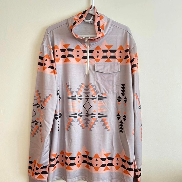 NIP Size 2XL Unisex Long Sleeve 1/4 Zip Native Indigenous Print Pullover - Picture 1 of 7